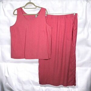 Pusser's West Indies Tank Top & Skirt Set 100% Silk Woman Extra Large Coral Pink